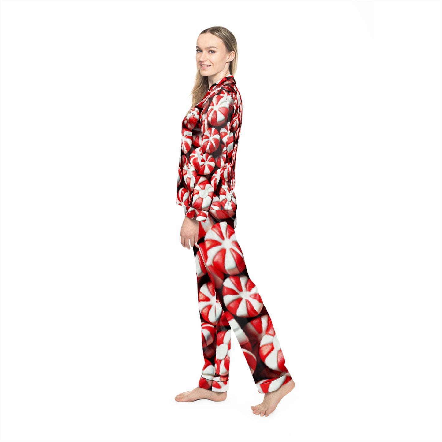 Satin Pajamas - Peppermint Print Women's Sleepwear Set - The Peppermint Tin