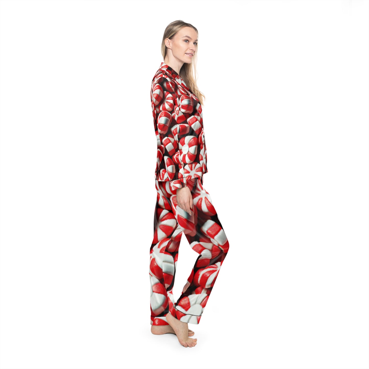 Satin Pajamas - Peppermint Print Women's Sleepwear Set - The Peppermint Tin