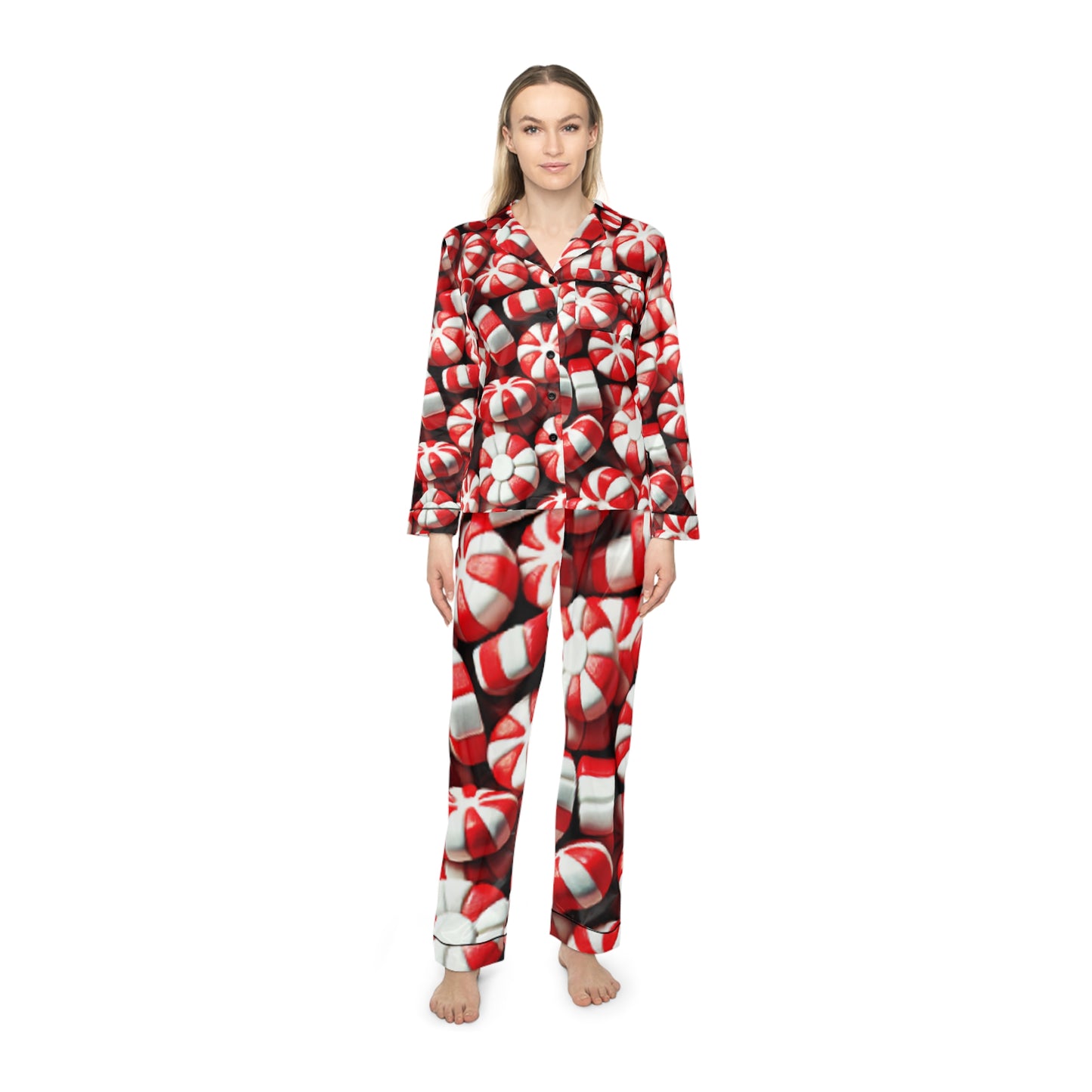 Satin Pajamas - Peppermint Print Women's Sleepwear Set - The Peppermint Tin