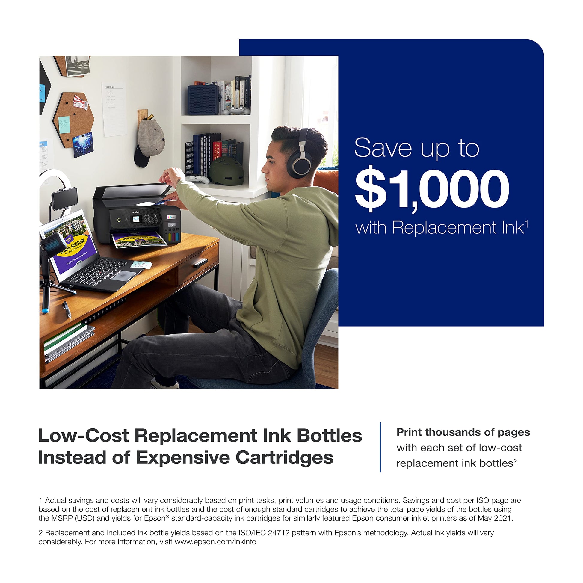 Epson EcoTank ET-2800 Wireless Color All-in-One Cartridge-Free Supertank Printer with Scan and Copy – The Ideal Basic Home Printer - Black, Medium