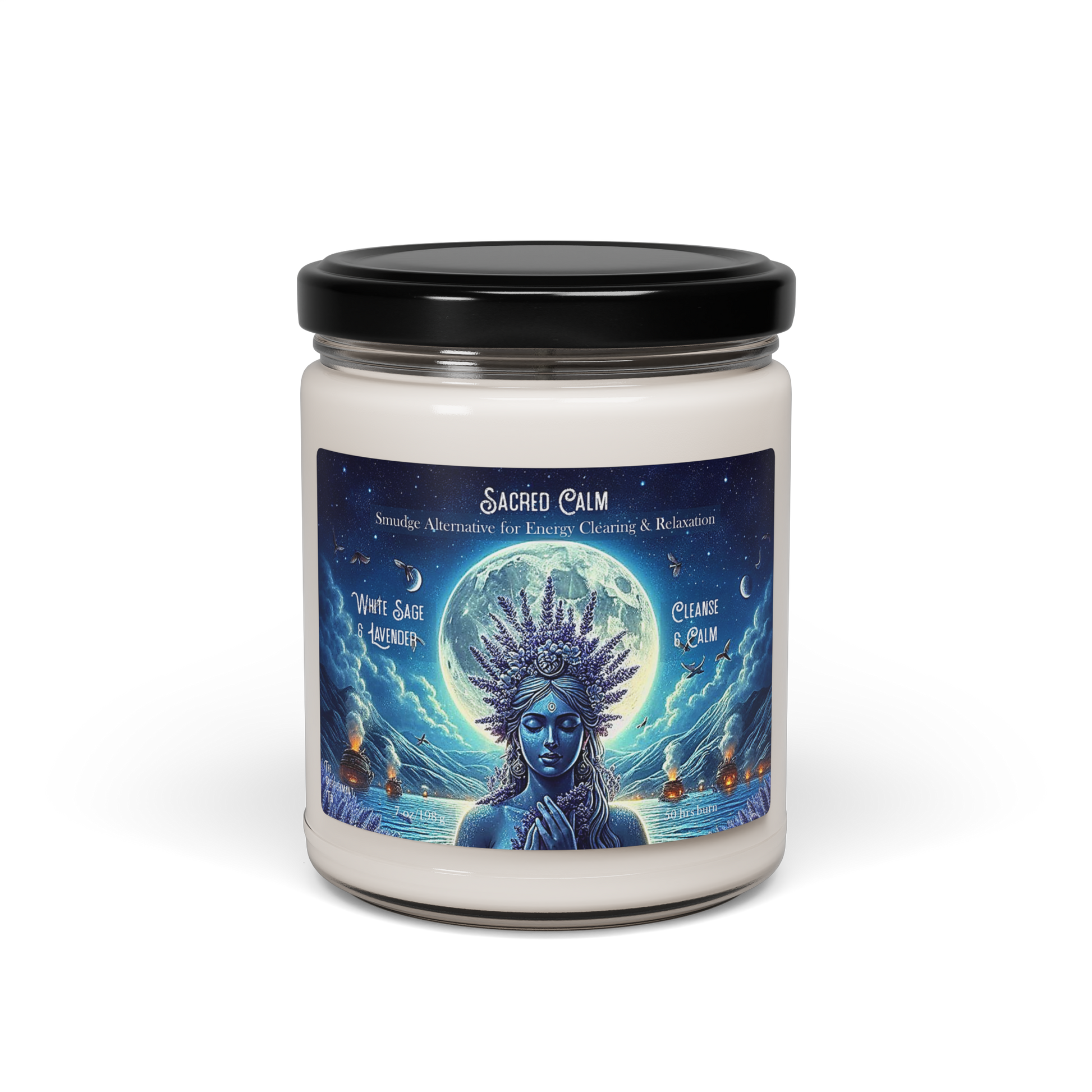 Sacred Calm – White Sage & Lavender Candle | 9 oz Coconut Wax | Smudging Alternative | Real Sage, Essential Oils | Hand Poured in Reusable Glass Jar