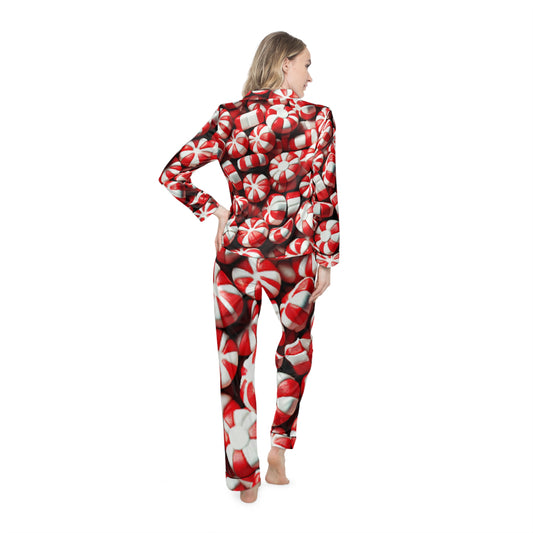 Satin Pajamas - Peppermint Print Women's Sleepwear Set - The Peppermint Tin