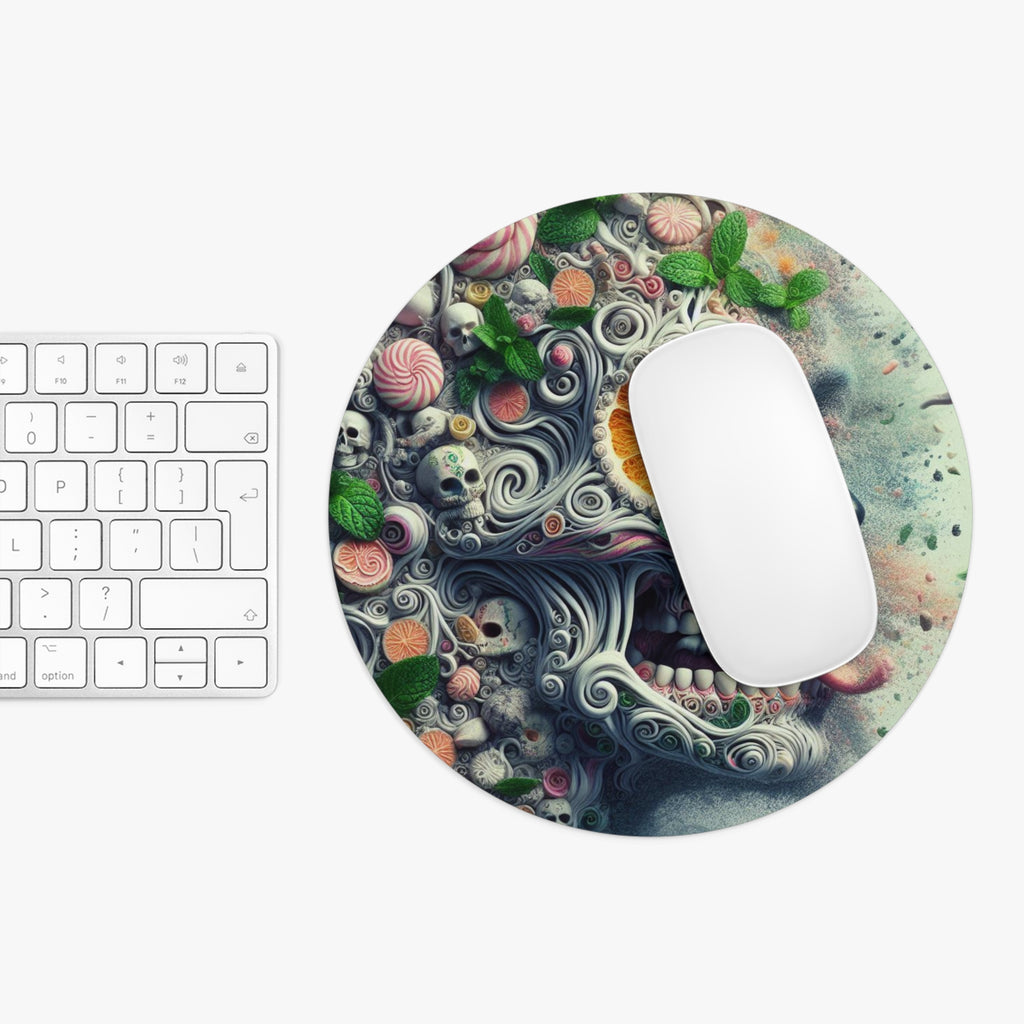 Surreal Vibrant Skull-Themed Mouse Pad | Colorful Desk Accessory, Gift for Gamers, Unique Office Decor, Halloween Decor, Creative Workspace