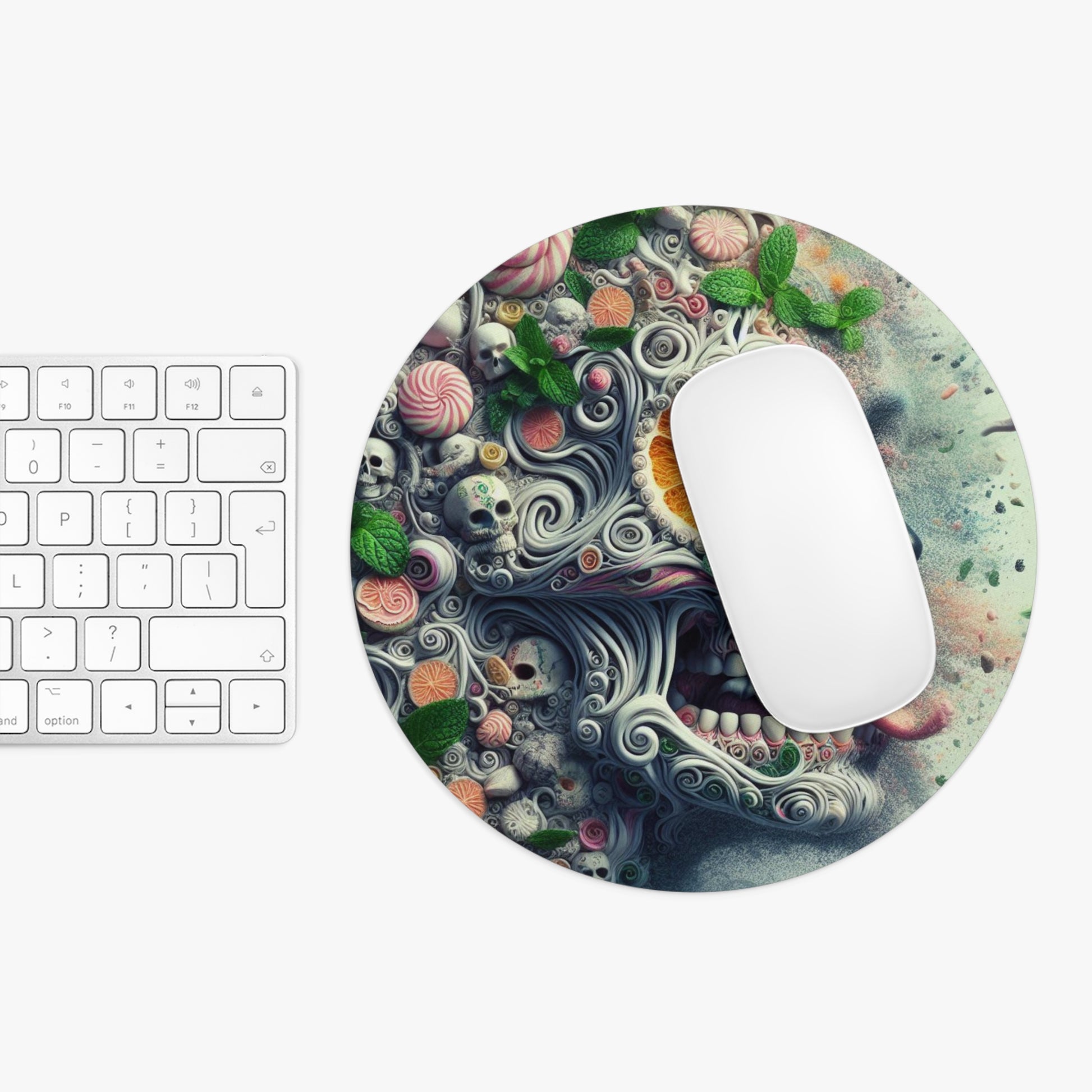 Surreal Vibrant Skull-Themed Mouse Pad | Colorful Desk Accessory, Gift for Gamers, Unique Office Decor, Halloween Decor, Creative Workspace