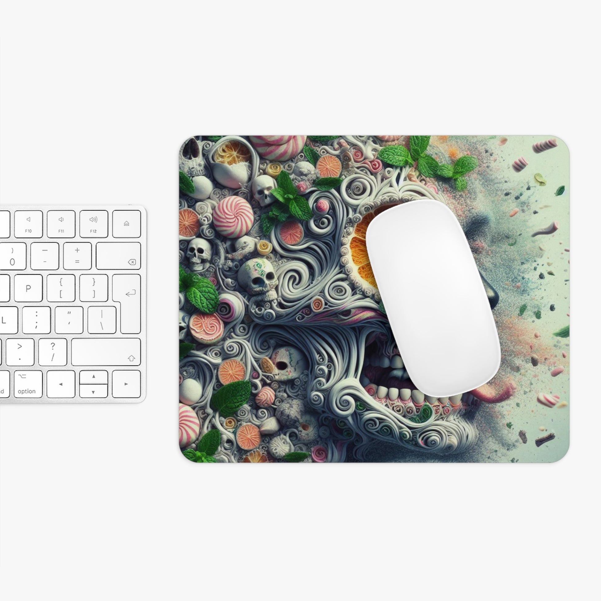 Surreal Vibrant Skull-Themed Mouse Pad | Colorful Desk Accessory, Gift for Gamers, Unique Office Decor, Halloween Decor, Creative Workspace