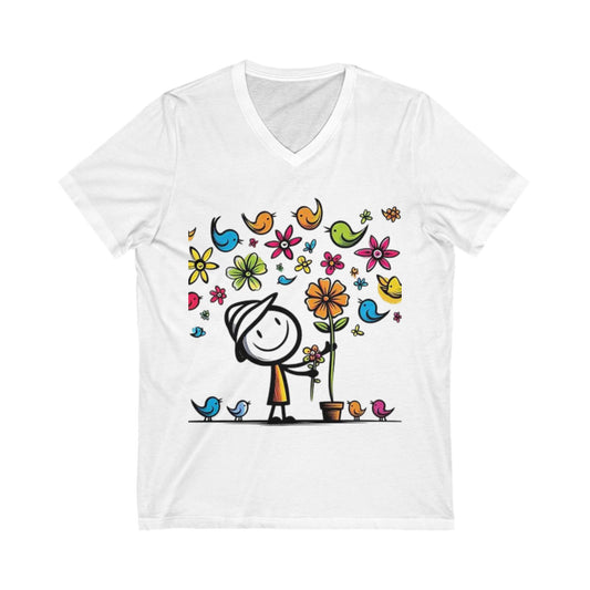 V-Neck Tee - Picking Flowers Design