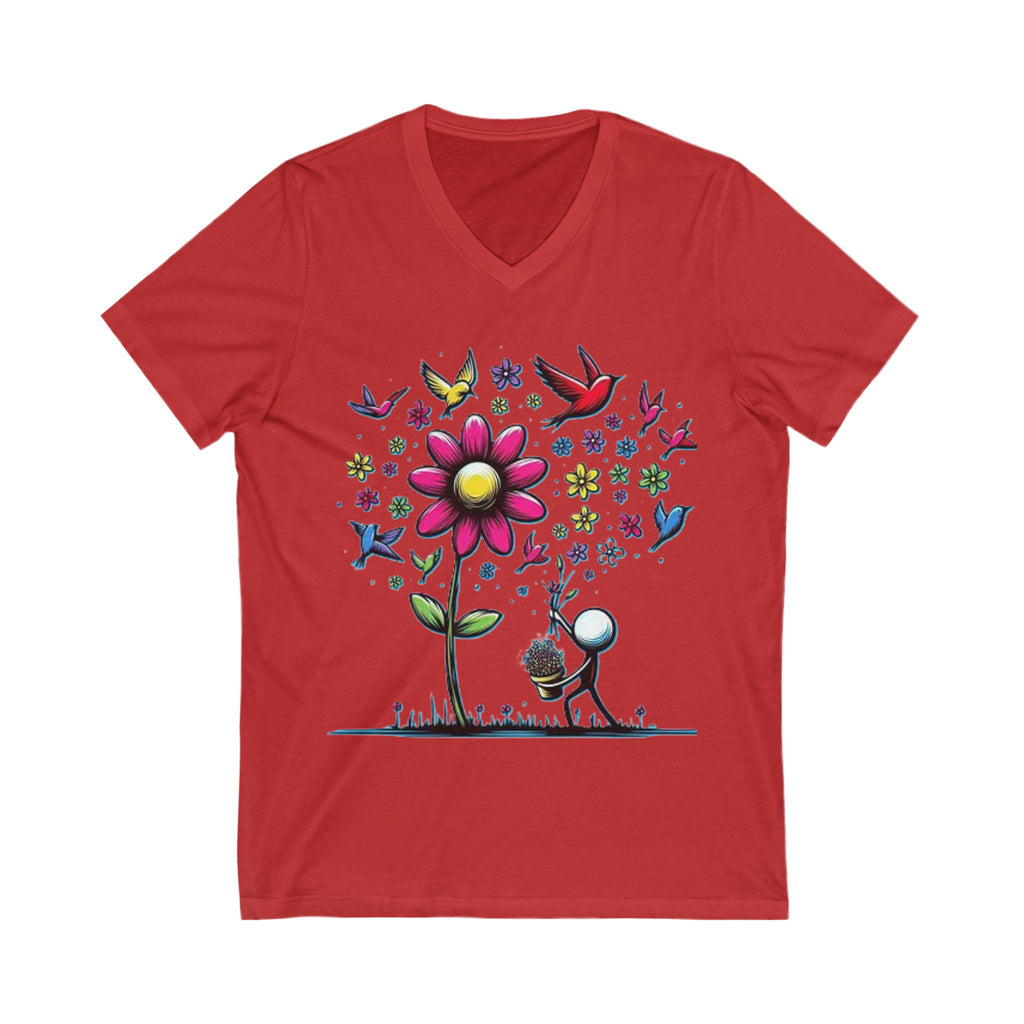 V-Neck Tee Picking Flowers Shirt
