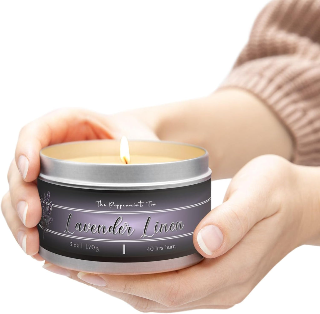 Lavender Linen Hand Poured Coconut Wax Essential Oil Candle Tin | 8 oz