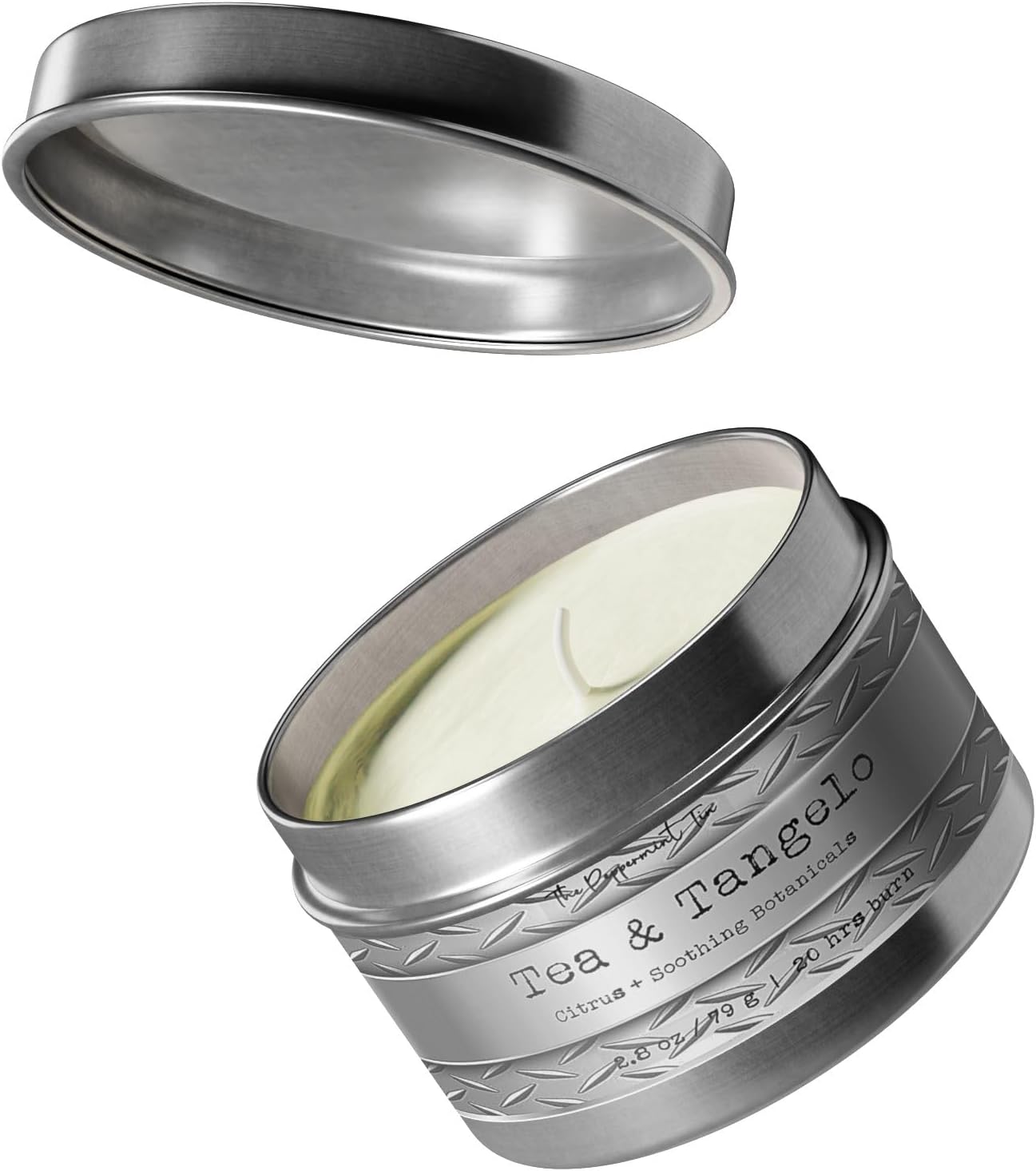 The Peppermint Tin Tea & Tangelo Handmade Scented Candle, 2.8 oz, Citrus & Soothing Botanicals, 20 Hour Burn Time, Silver Tin