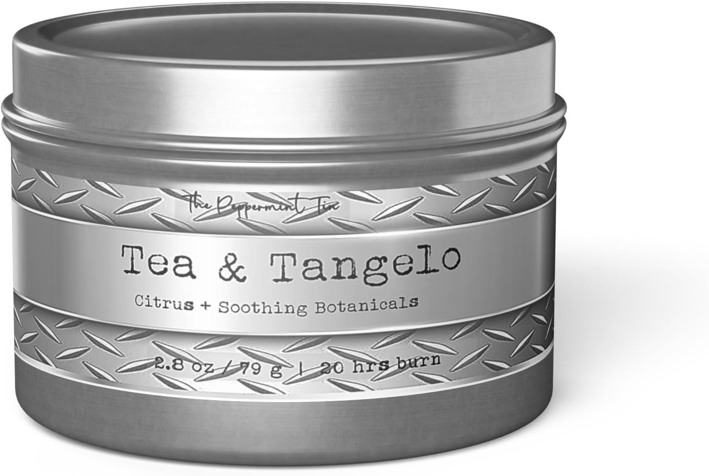 The Peppermint Tin Tea & Tangelo Handmade Scented Candle, 2.8 oz, Citrus & Soothing Botanicals, 20 Hour Burn Time, Silver Tin