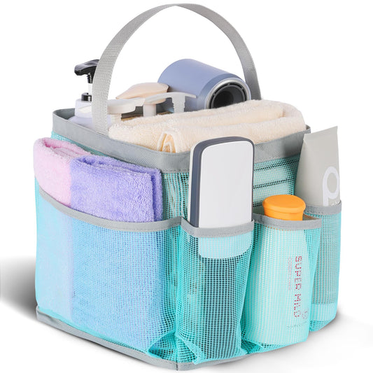 Mesh Shower Caddy Portable for College Dorm Room Essentials, 8-Pocket Large Capacity Shower Bag for Beach, Swimming, Gym