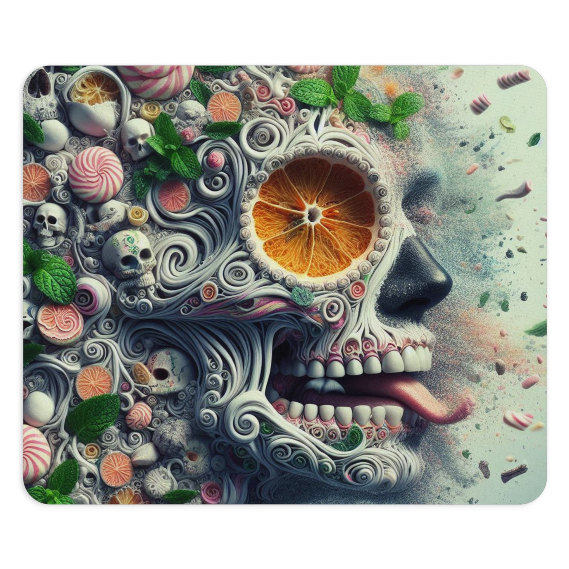 Surreal Vibrant Skull-Themed Mouse Pad | Colorful Desk Accessory, Gift for Gamers, Unique Office Decor, Halloween Decor, Creative Workspace