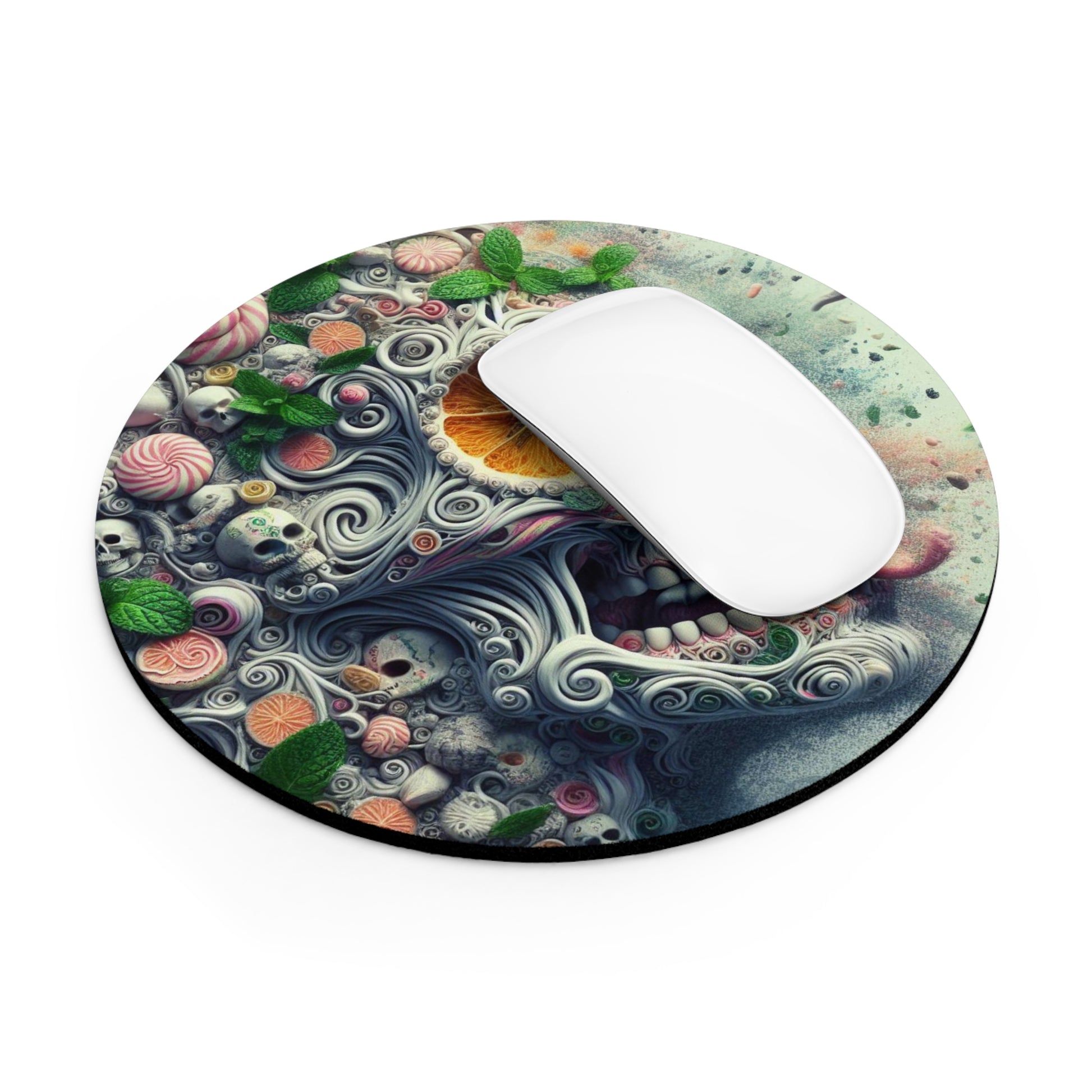 Surreal Vibrant Skull-Themed Mouse Pad | Colorful Desk Accessory, Gift for Gamers, Unique Office Decor, Halloween Decor, Creative Workspace