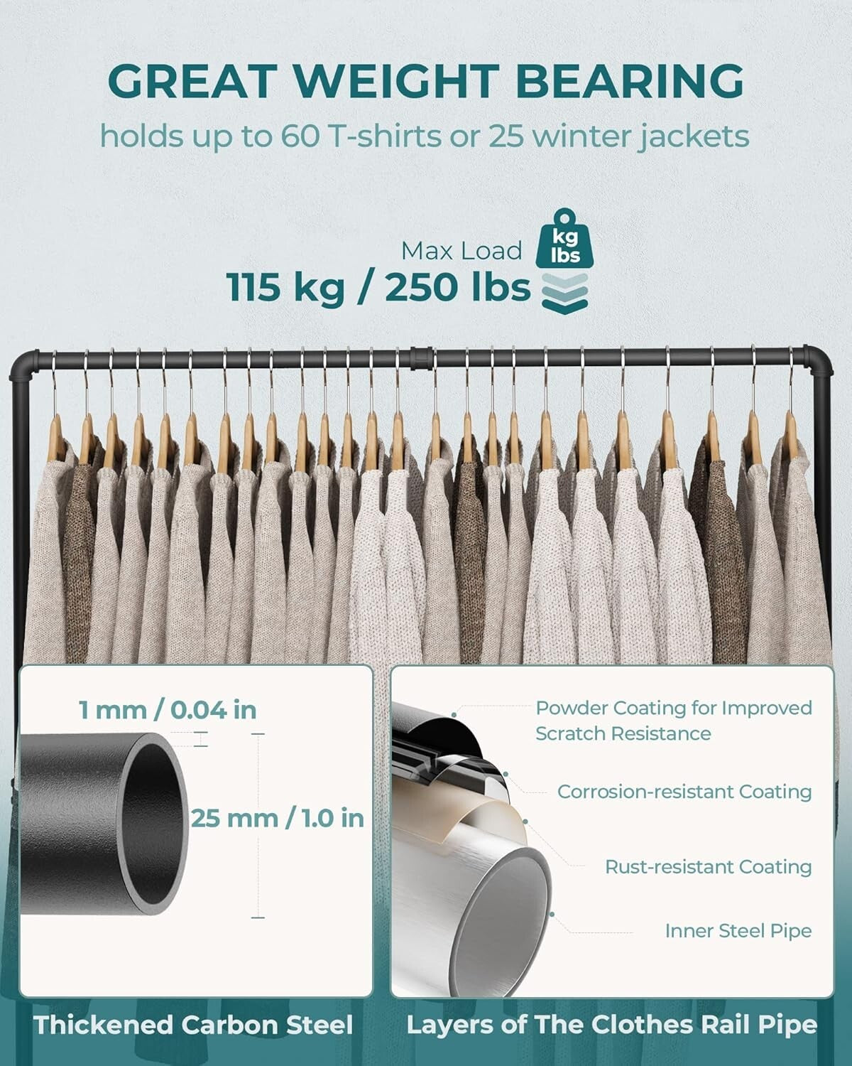 Industrial Pipe Clothing Rack - Fashionable Garment Display for Home & Retail